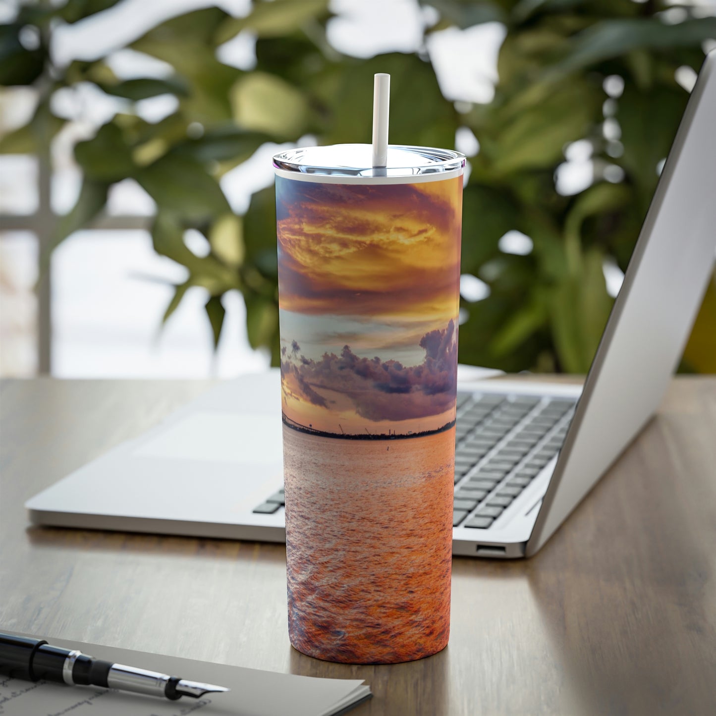 Lake Charles Sunset Skinny Steel Tumbler with Straw, 20oz