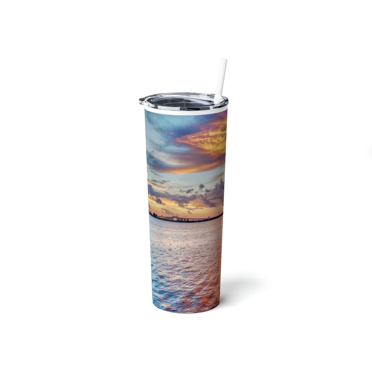 Lake Charles Sunset Skinny Steel Tumbler with Straw, 20oz