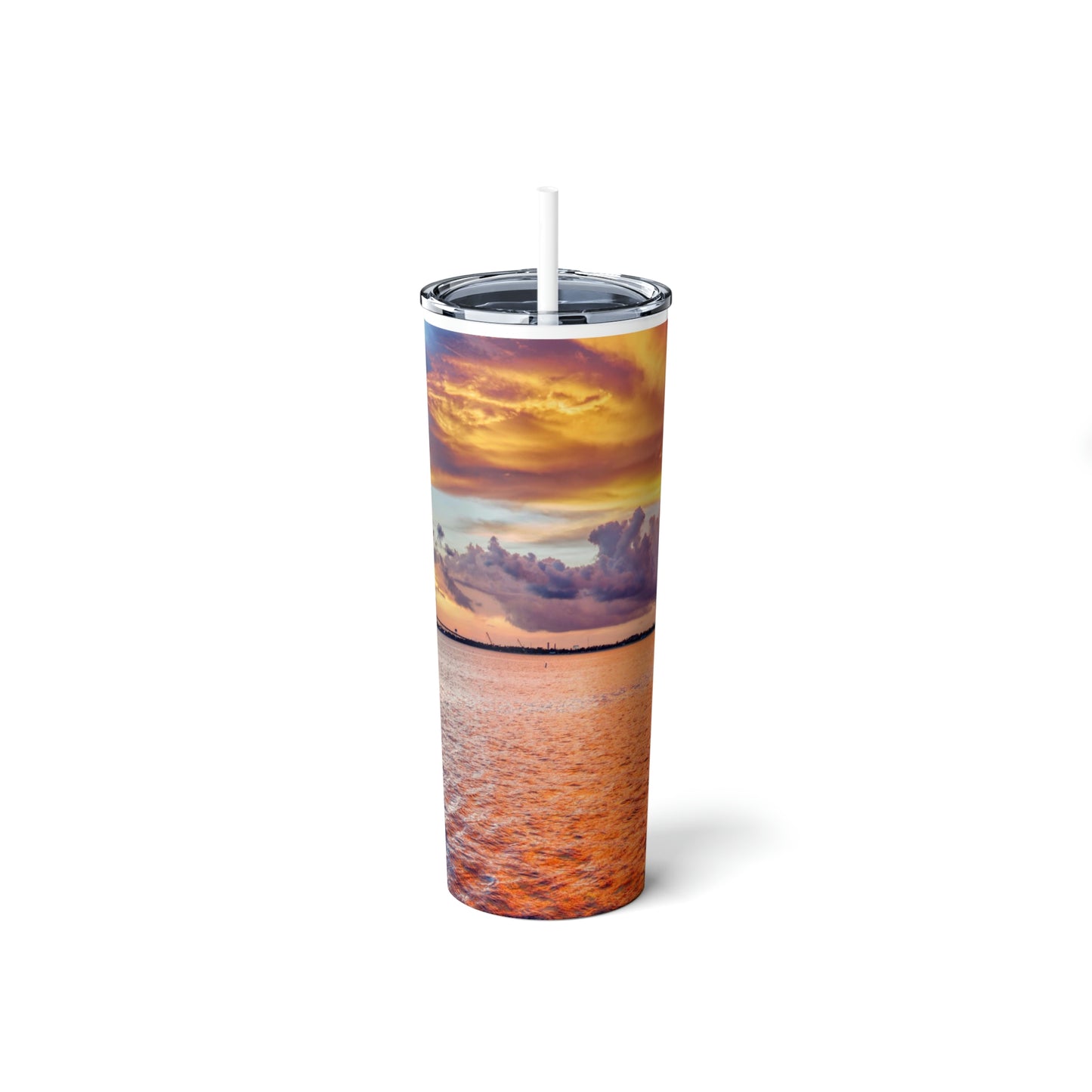 Lake Charles Sunset Skinny Steel Tumbler with Straw, 20oz