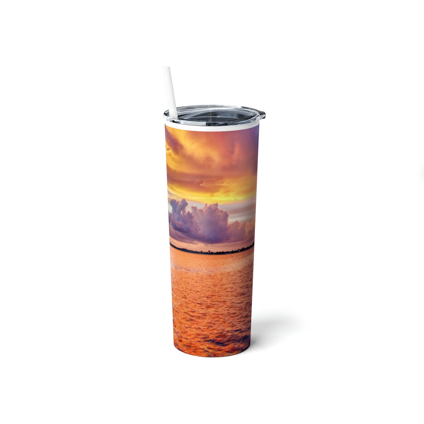 Lake Charles Sunset Skinny Steel Tumbler with Straw, 20oz