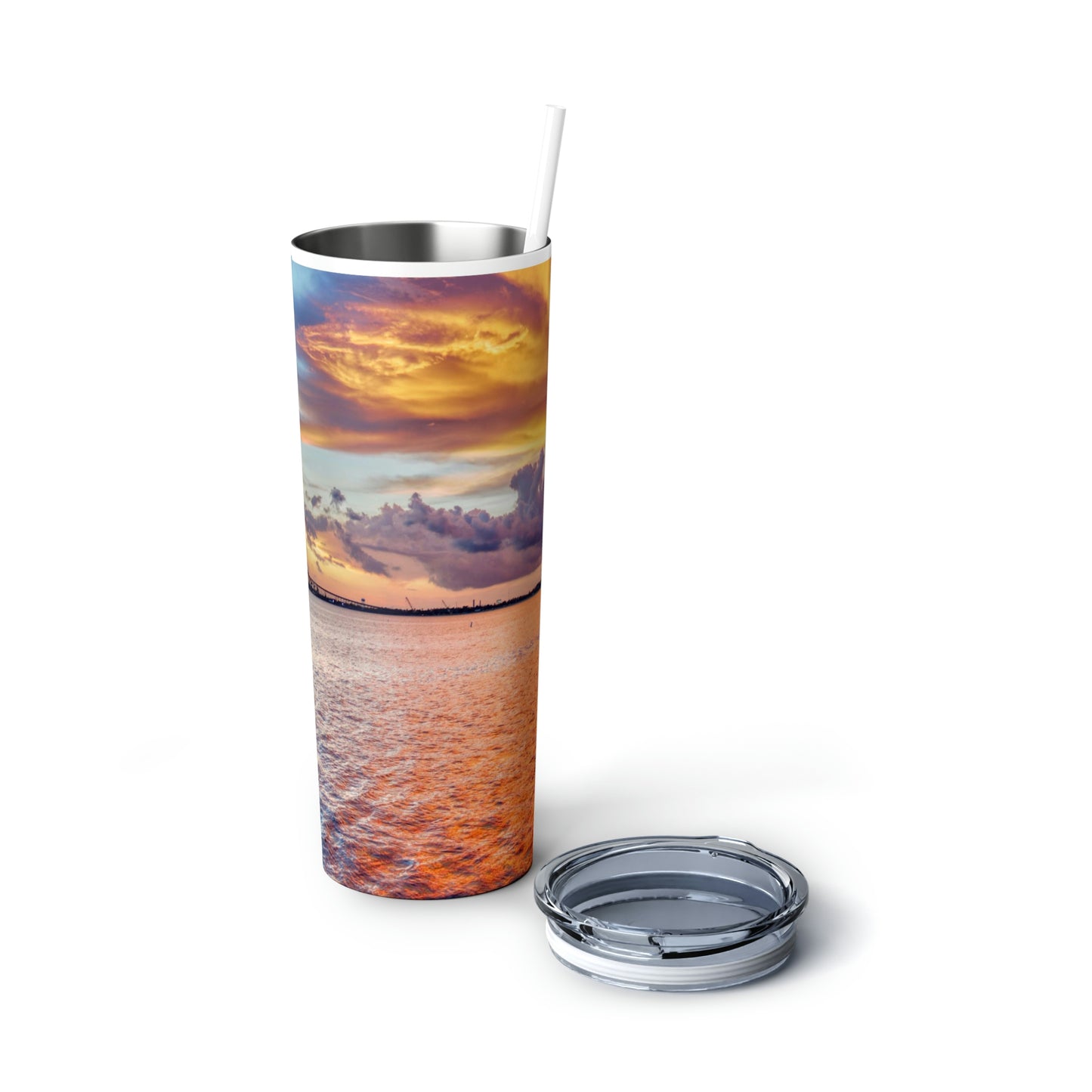 Lake Charles Sunset Skinny Steel Tumbler with Straw, 20oz